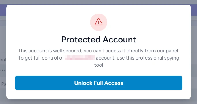 Protected account pop-up