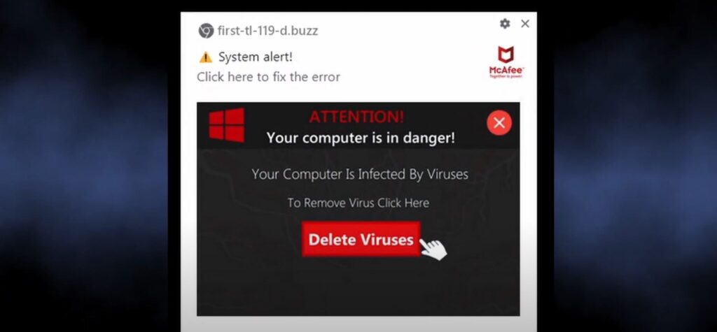 First-tl Notification - Example of scam virus alert