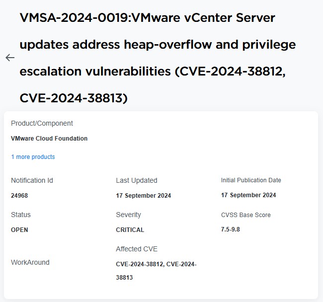 Official note VMWare