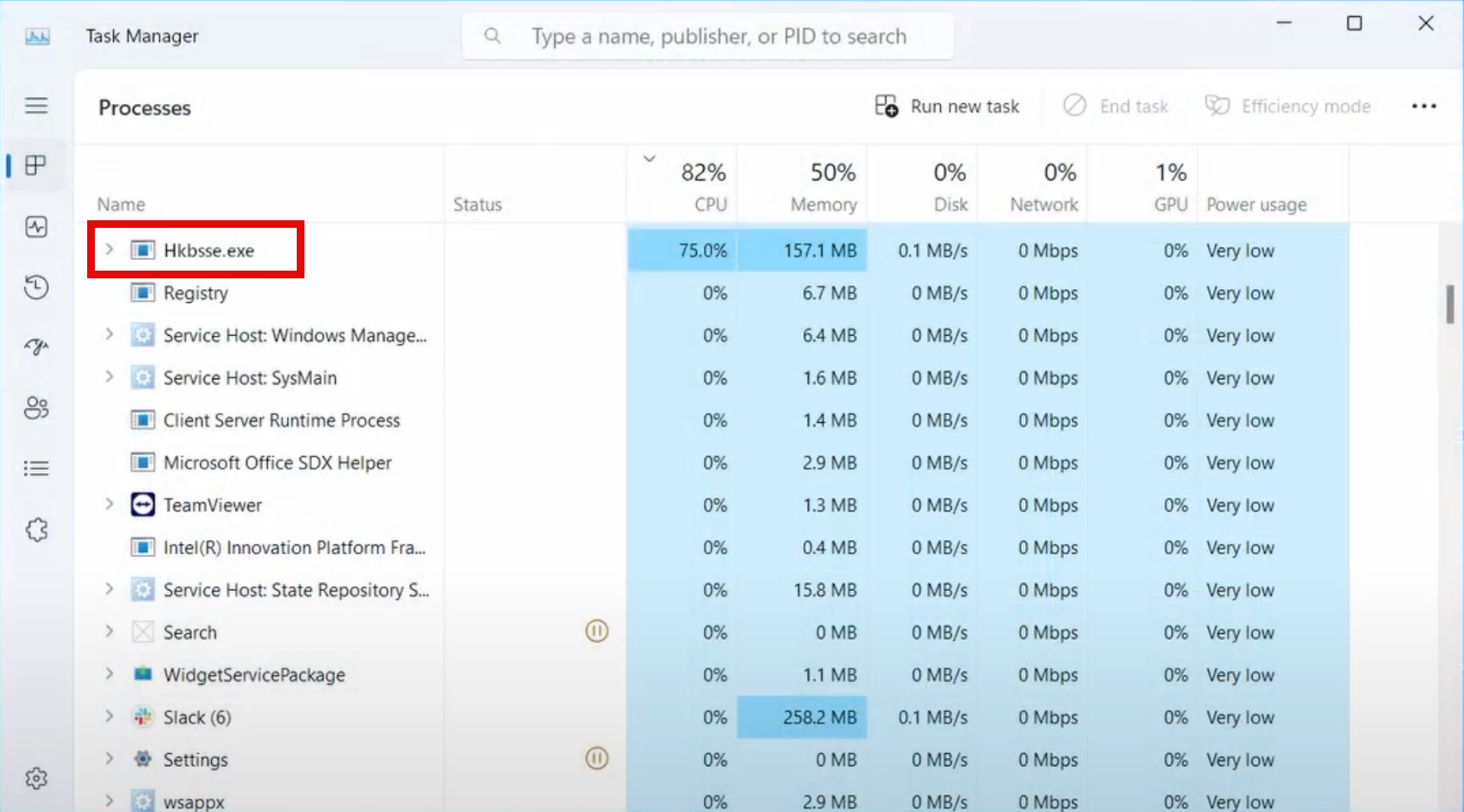 Hkbsse.exe process in Task Manager screenshot