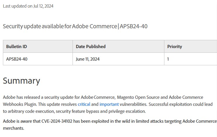 Security bulletin Adobe Commerce CosmicSting