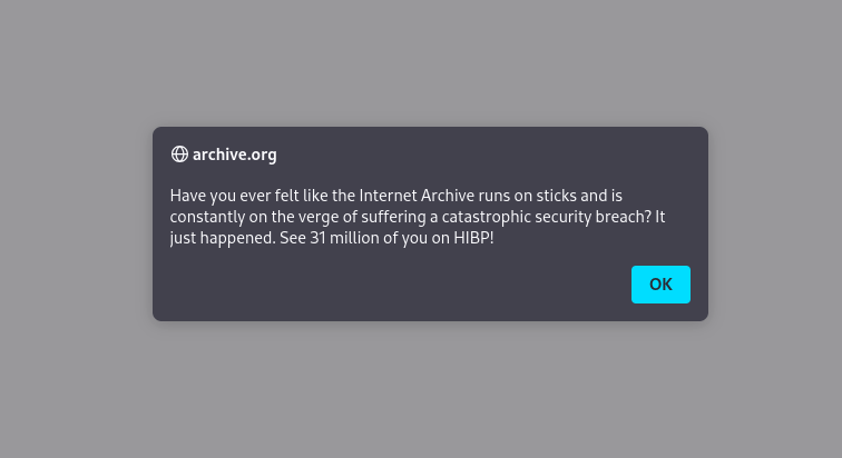 Archive.org pop-up message