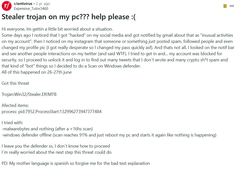 Trojan:Win32/Stealer!MTB Reddit