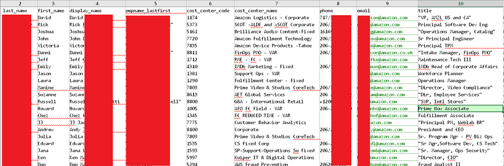 Snippet from the data related to Amazon.com screenshot