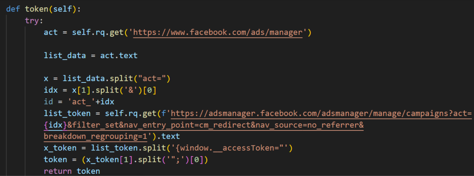 Routine to collect Facebook Ads Manager token 