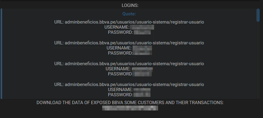 Passwords BBVA bank leak