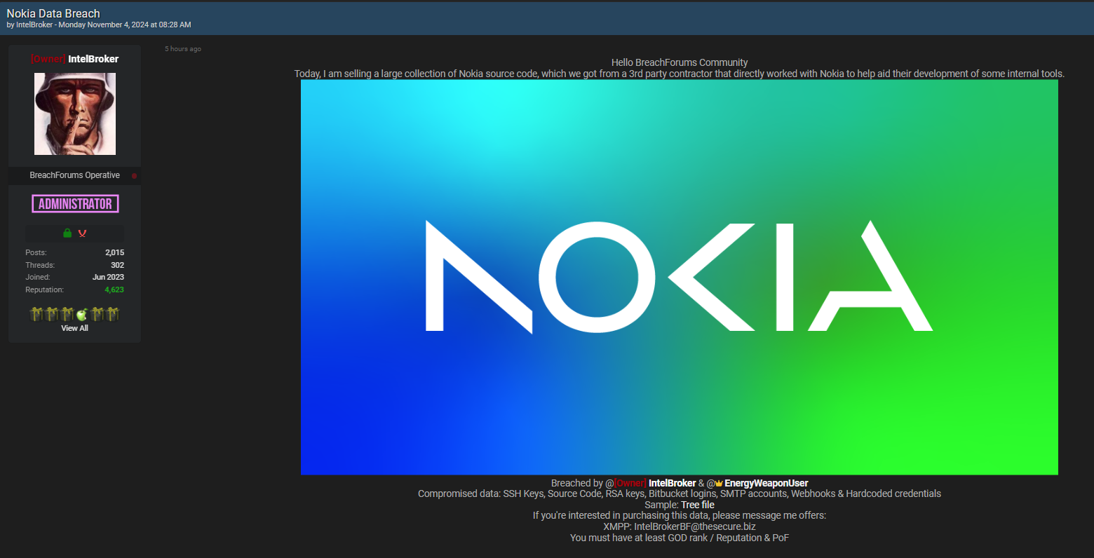 Nokia hacked darknet forum