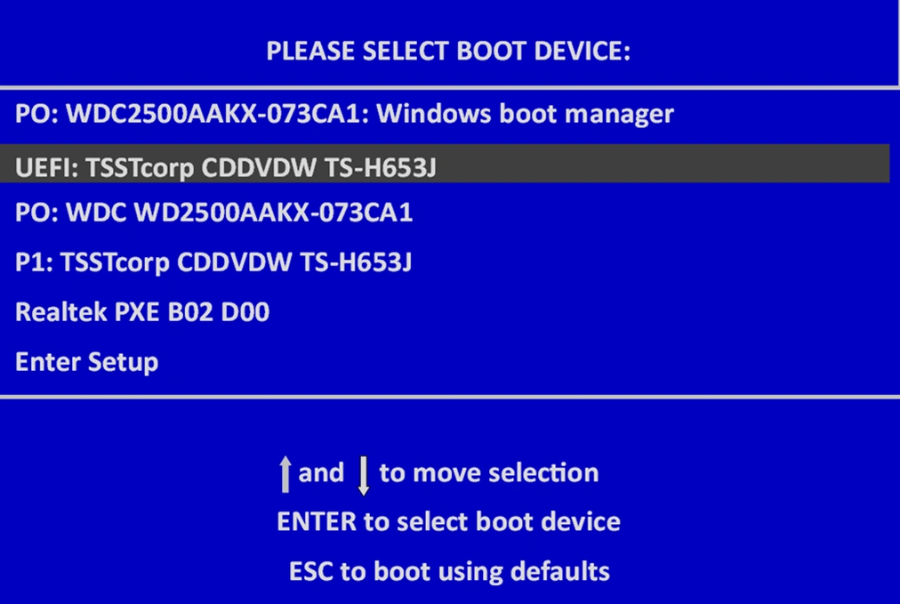 UEFI/BIOS selection