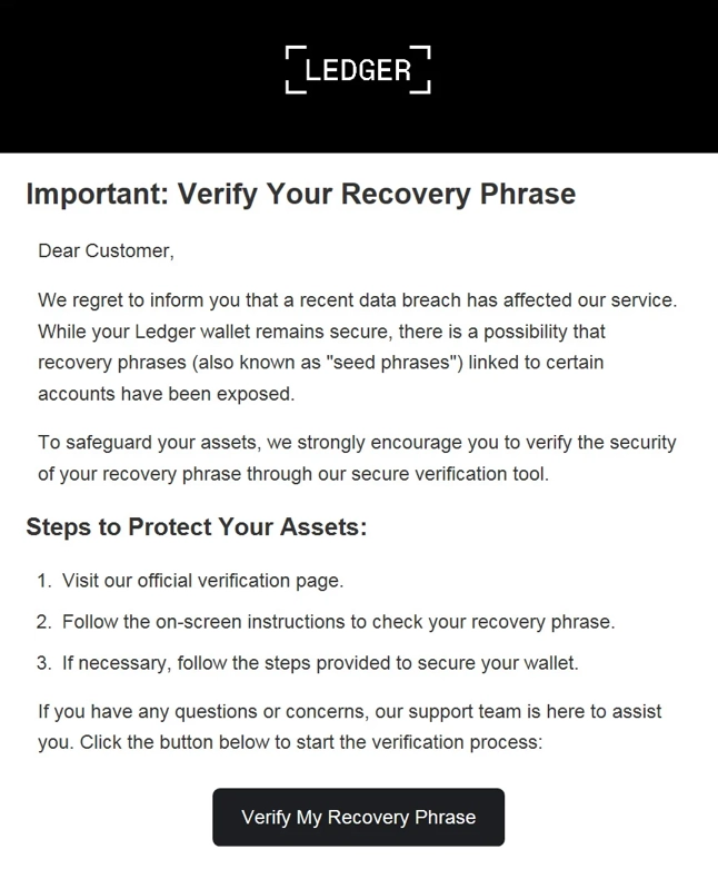 Ledger phishing email screenshot