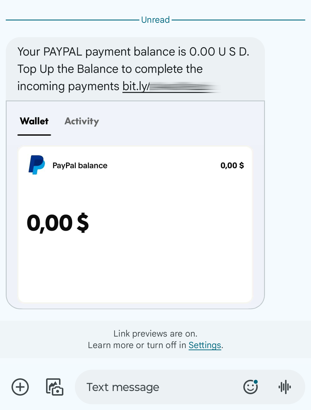 MMS scam example screenshot