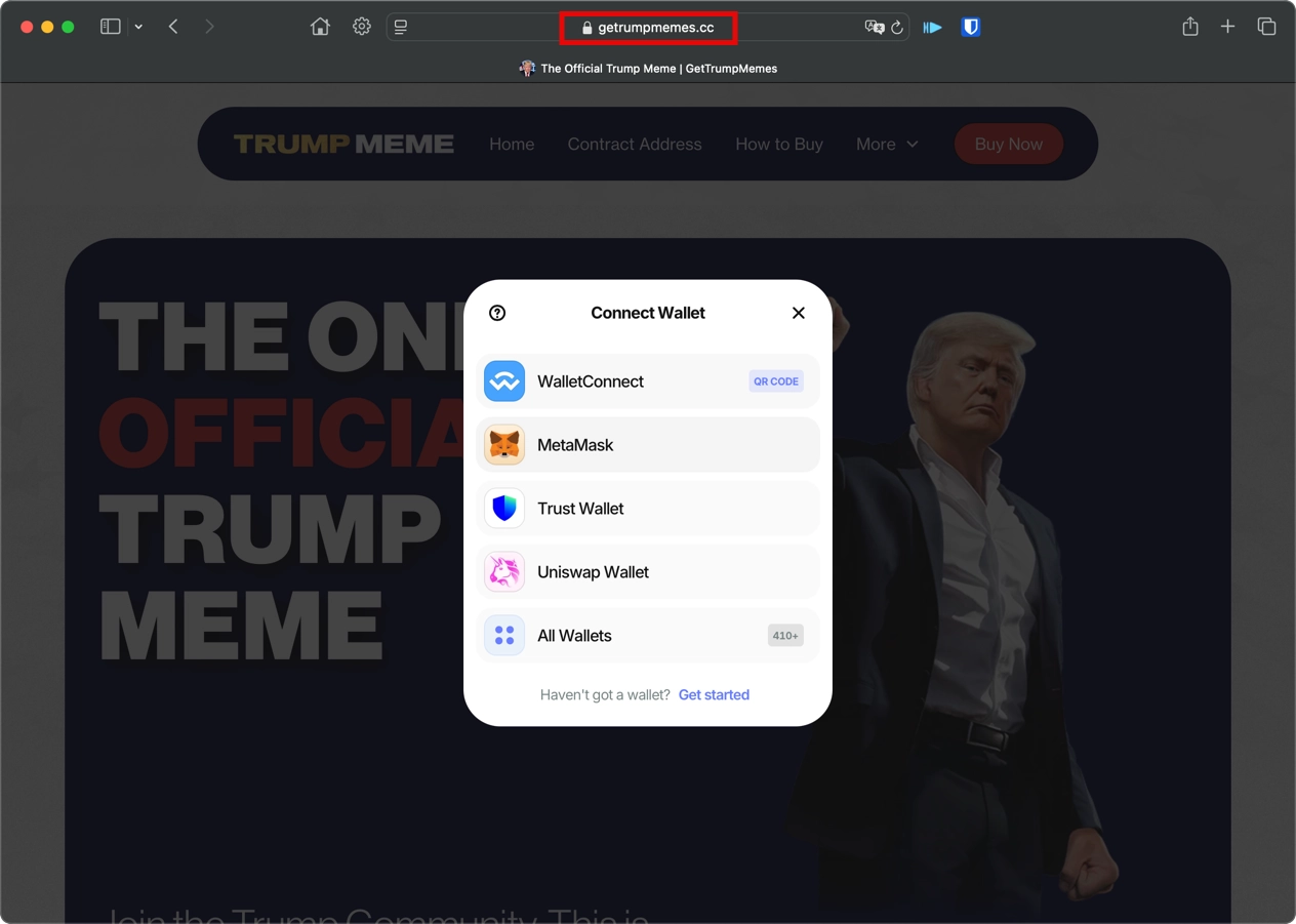 Fake Trumpcoin website screenshot