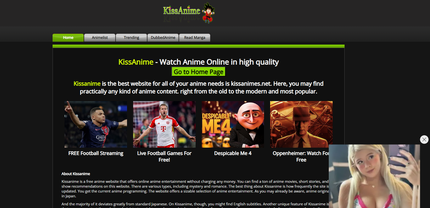 Kissanime main page