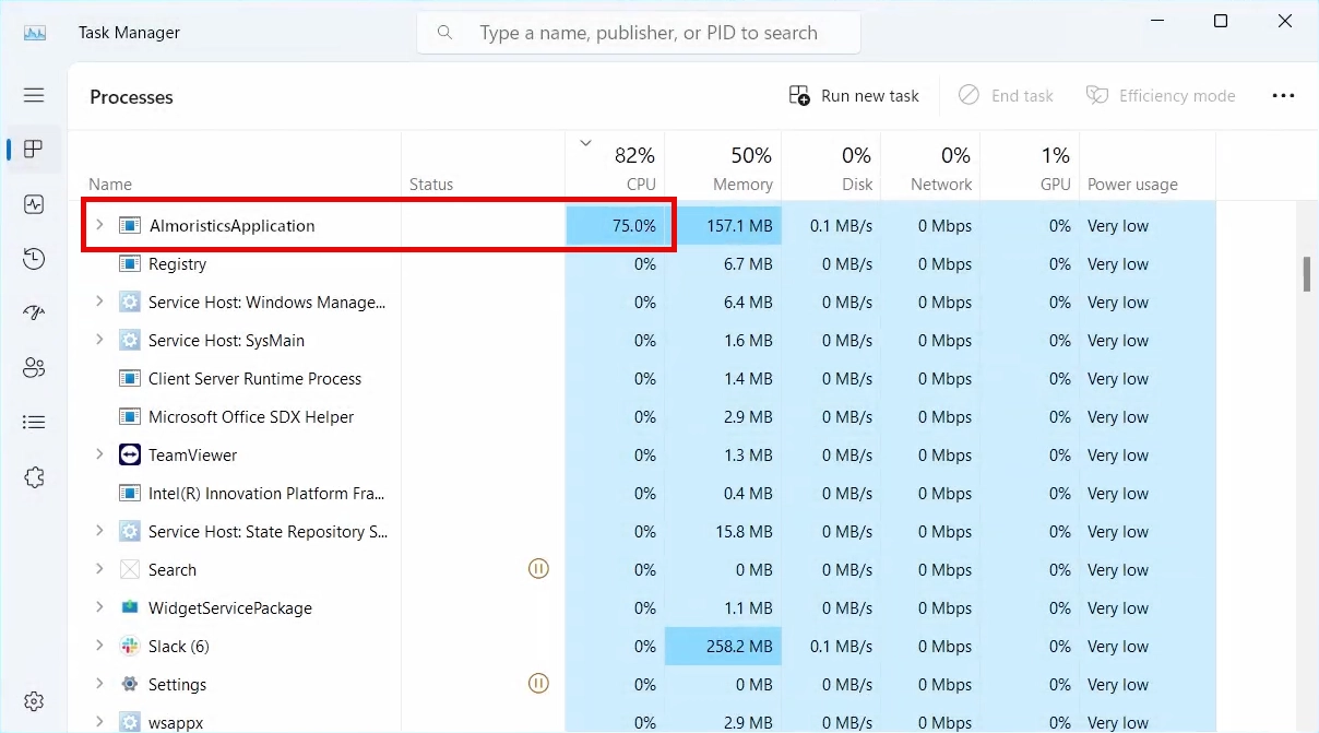 Almoristics Application process task manager