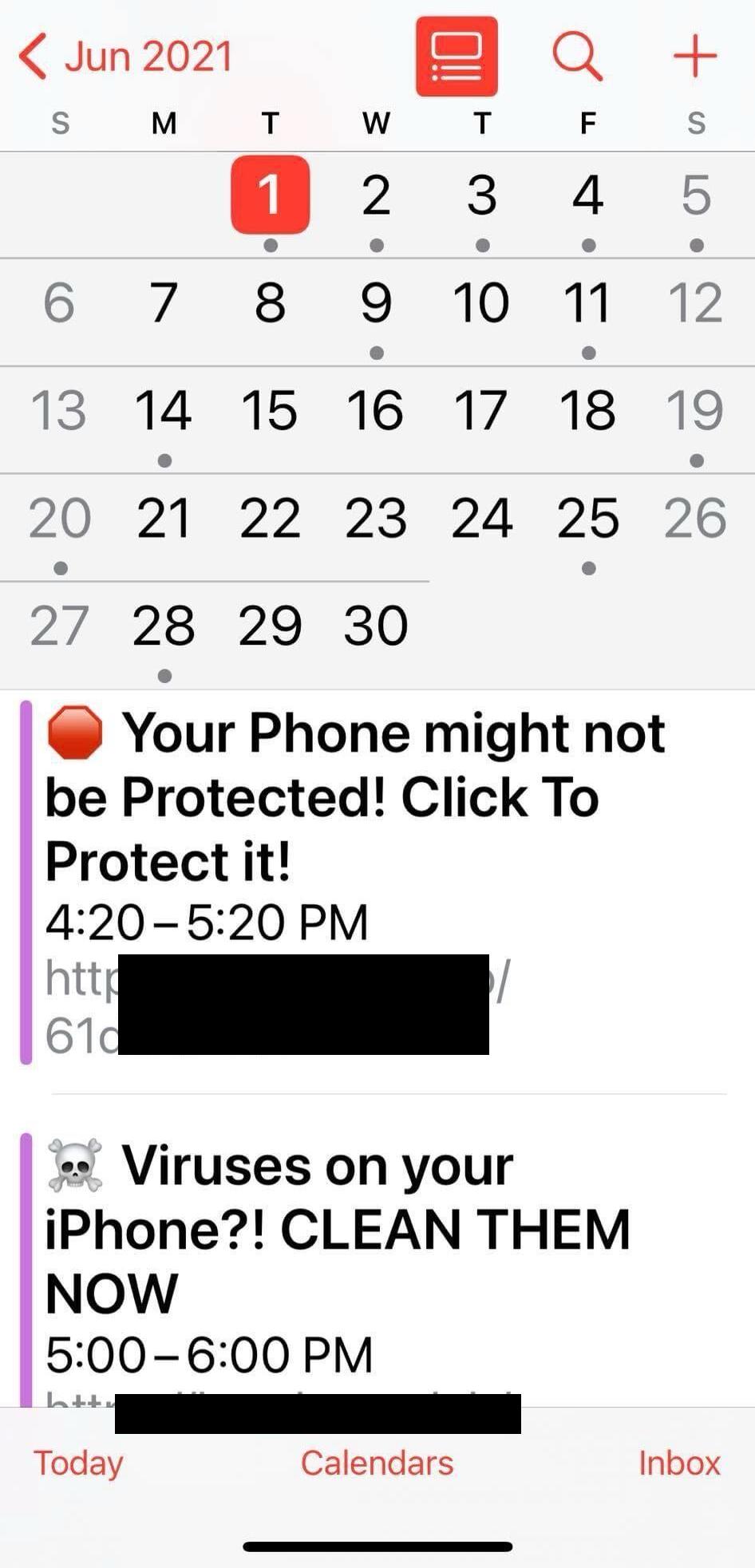 Calendar app notifications spam screenshot