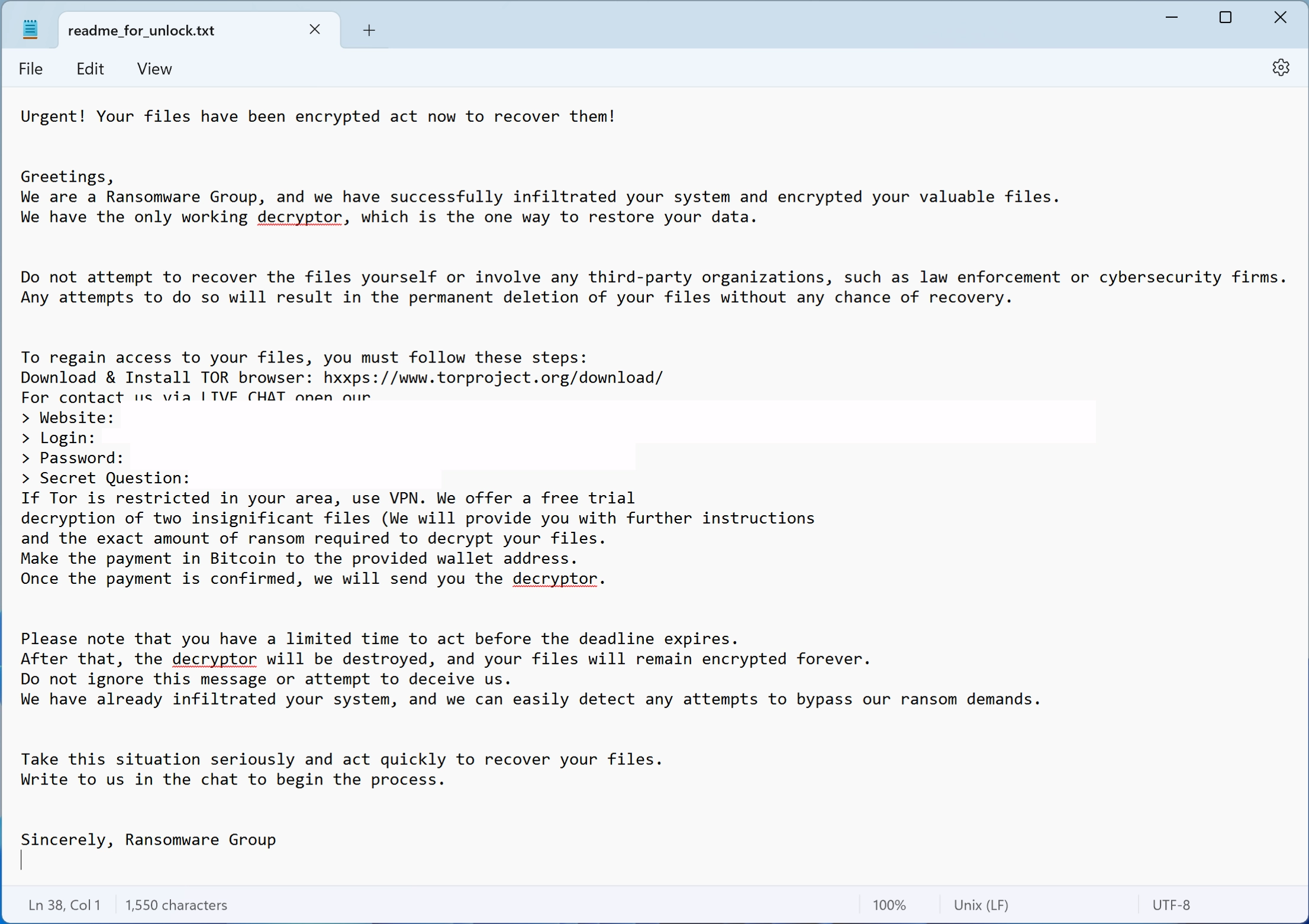 Ransom note screenshot