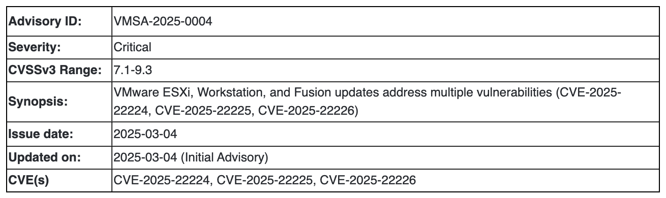 Broadcom VMWare ESXi vulnerabilities