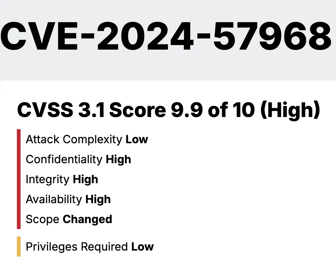 CVE-2024-57968 vulnerability added by CISA details