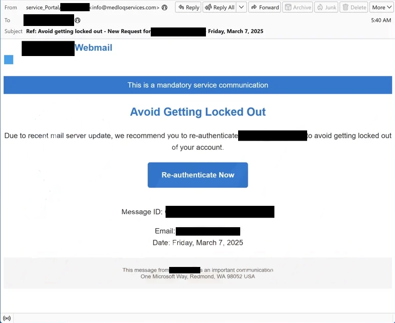 “Avoid Getting Locked Out” email screenshot