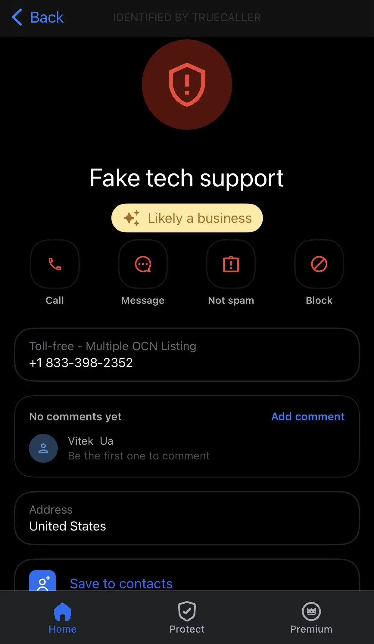 Fake tech support number