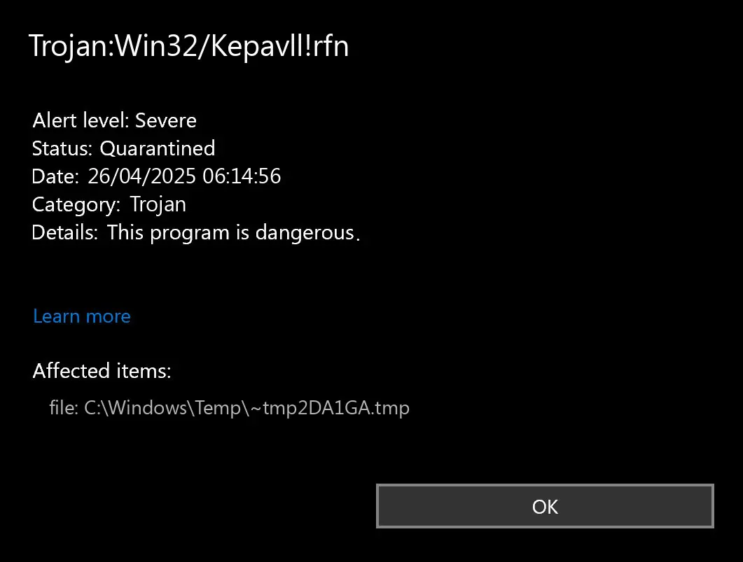 Trojan:Win32/Kepavll!rfn 2 Trojan:Win32/Kepavll!rfn detection