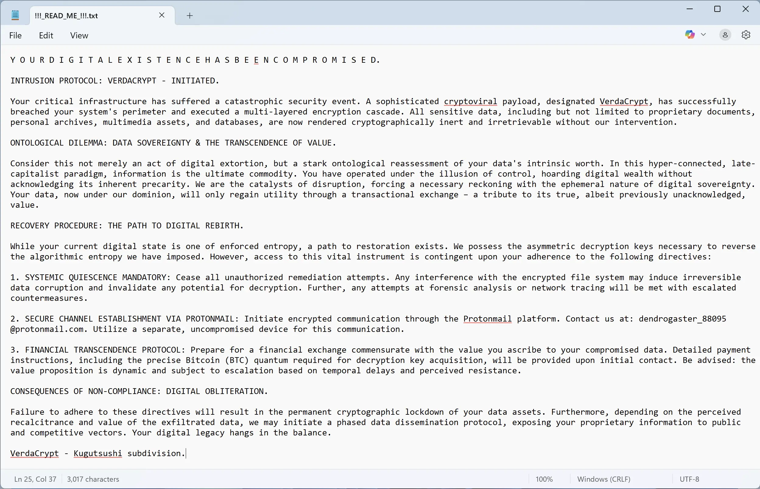 VerdaCrypt Ransomware 3 VerdaCrypt ransomware ransom note screenshot