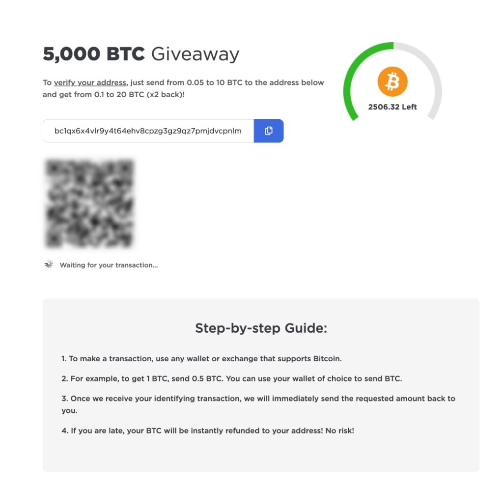 Elon Musk's "Double Your Crypto" Scams: Too Good To Be True 4 Fake Elon Musk cryptocurrency giveaway website showing transaction form