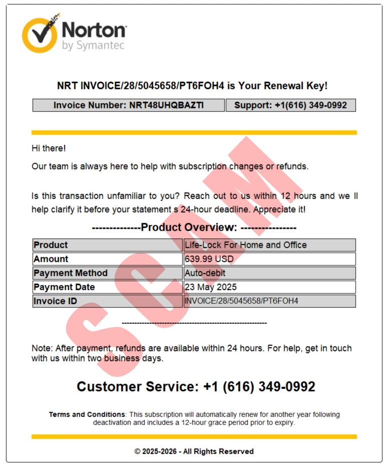 Norton invoice refund scam