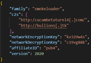 SmokeLoader config file gathered during reverse engineering process