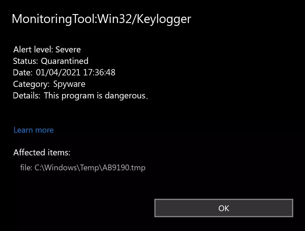 Keylogger detected by Microsoft Defender