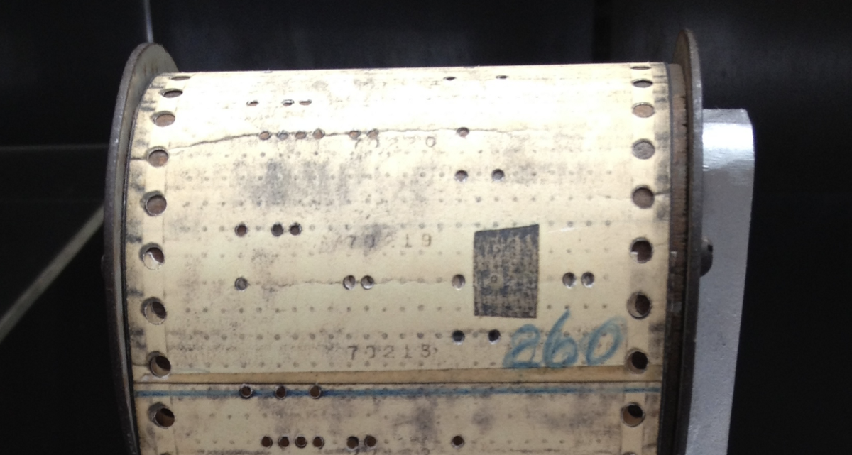 Punched card, patched with a piece of duct tape