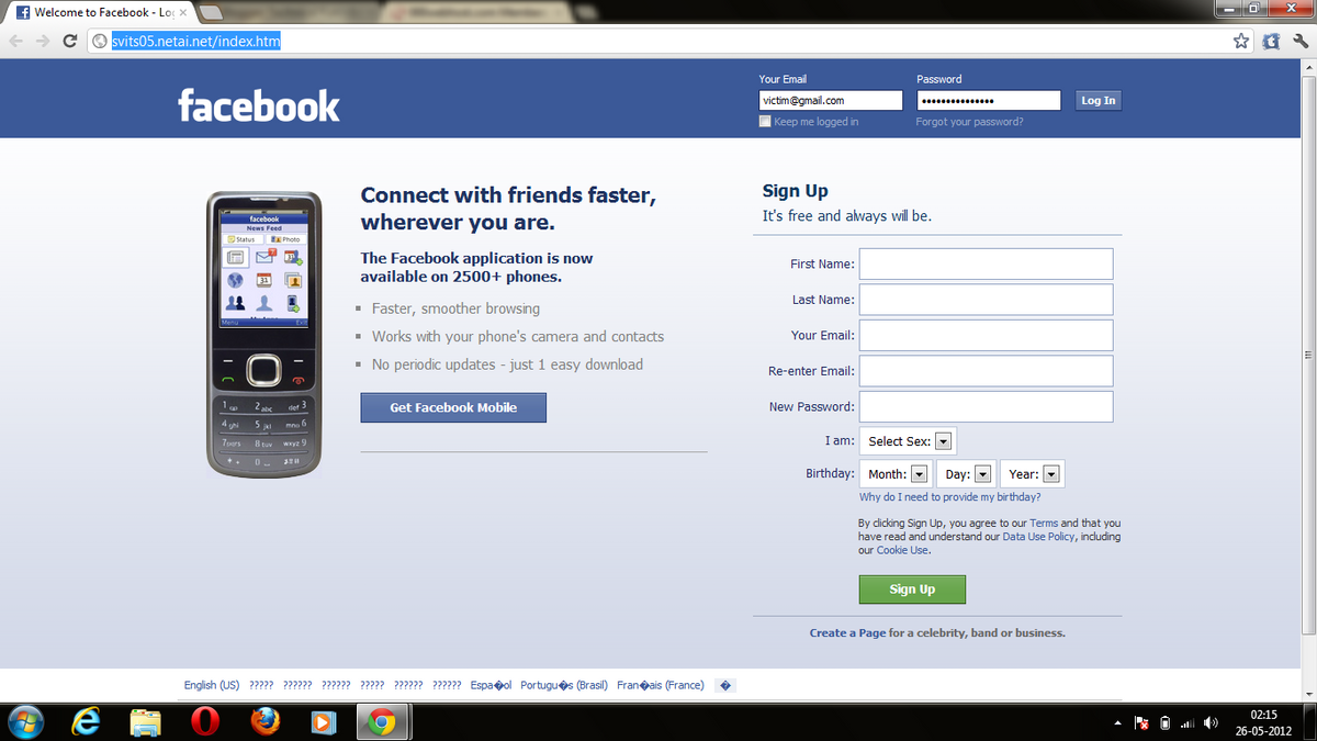 Fake Facebook login page that tries to lure out your login credentials