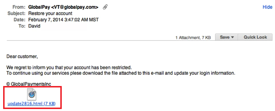 Classic example of a phishing email