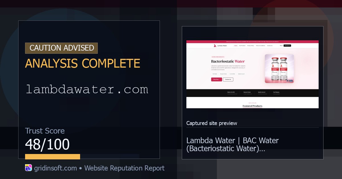 Lambdawater.com Drugstore Caution (48/100 Trust Score)