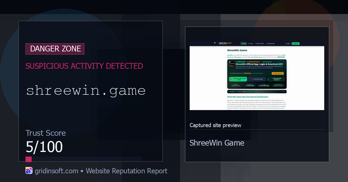 Shreewin.game Scam Check: Blacklist Warning (5/100 Trust Score)