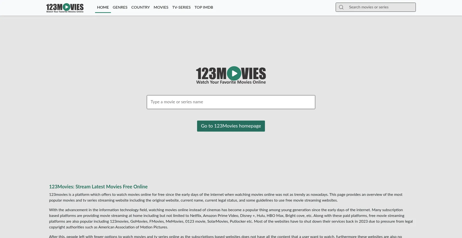 Website screenshot of 0123movie.ac