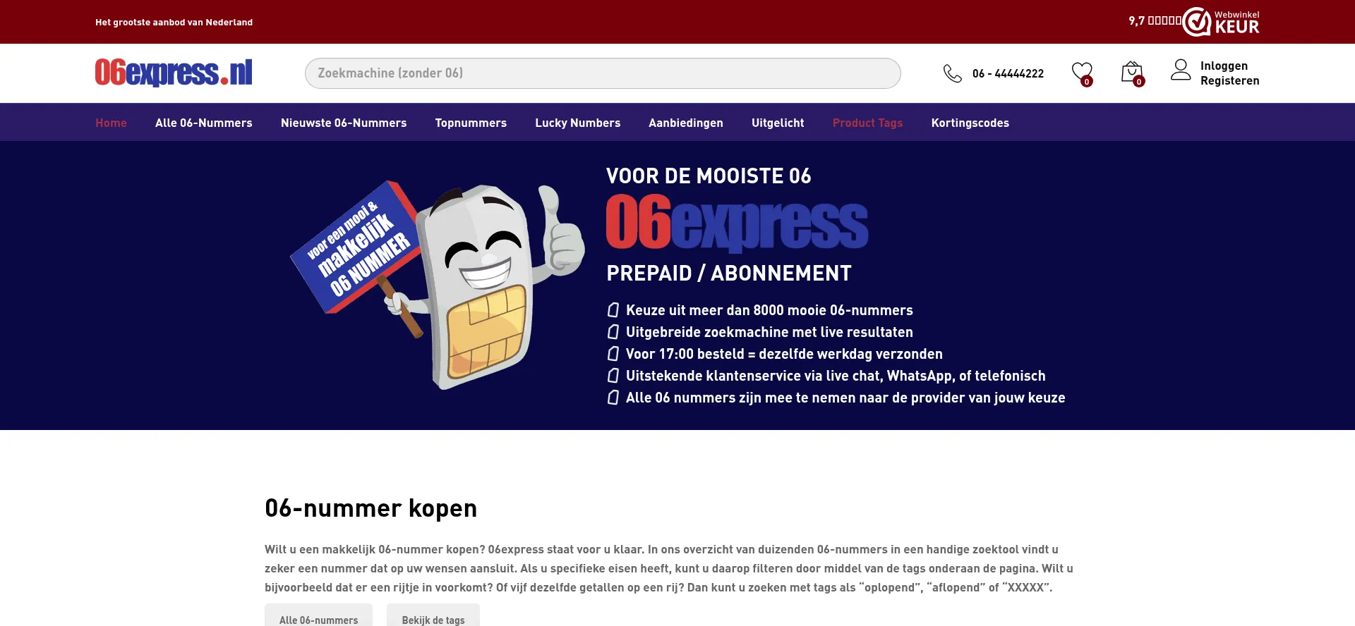 Website screenshot of 06express.nl
