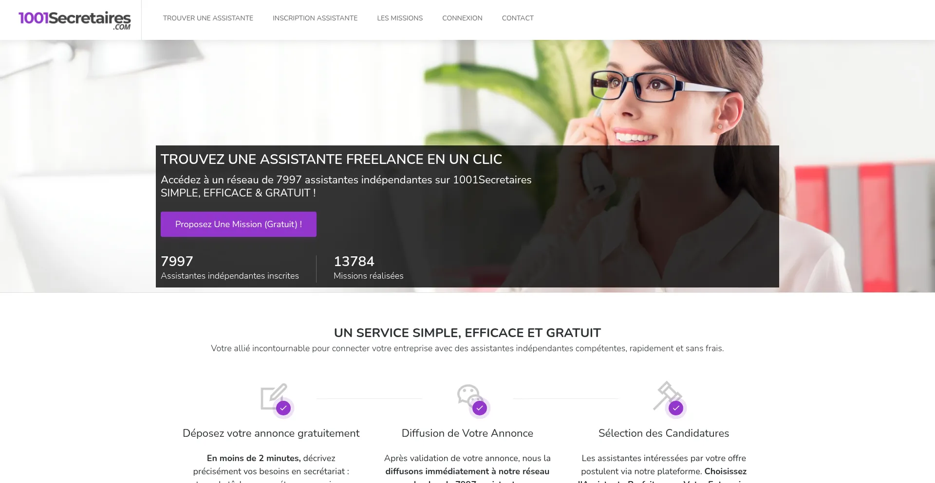 Website screenshot of 1001secretaires.com