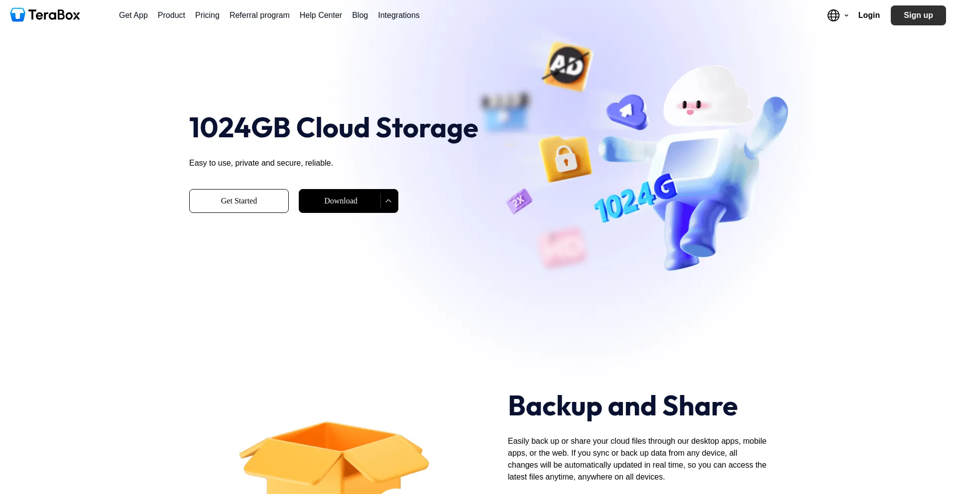 Website screenshot of 1024terabox.com