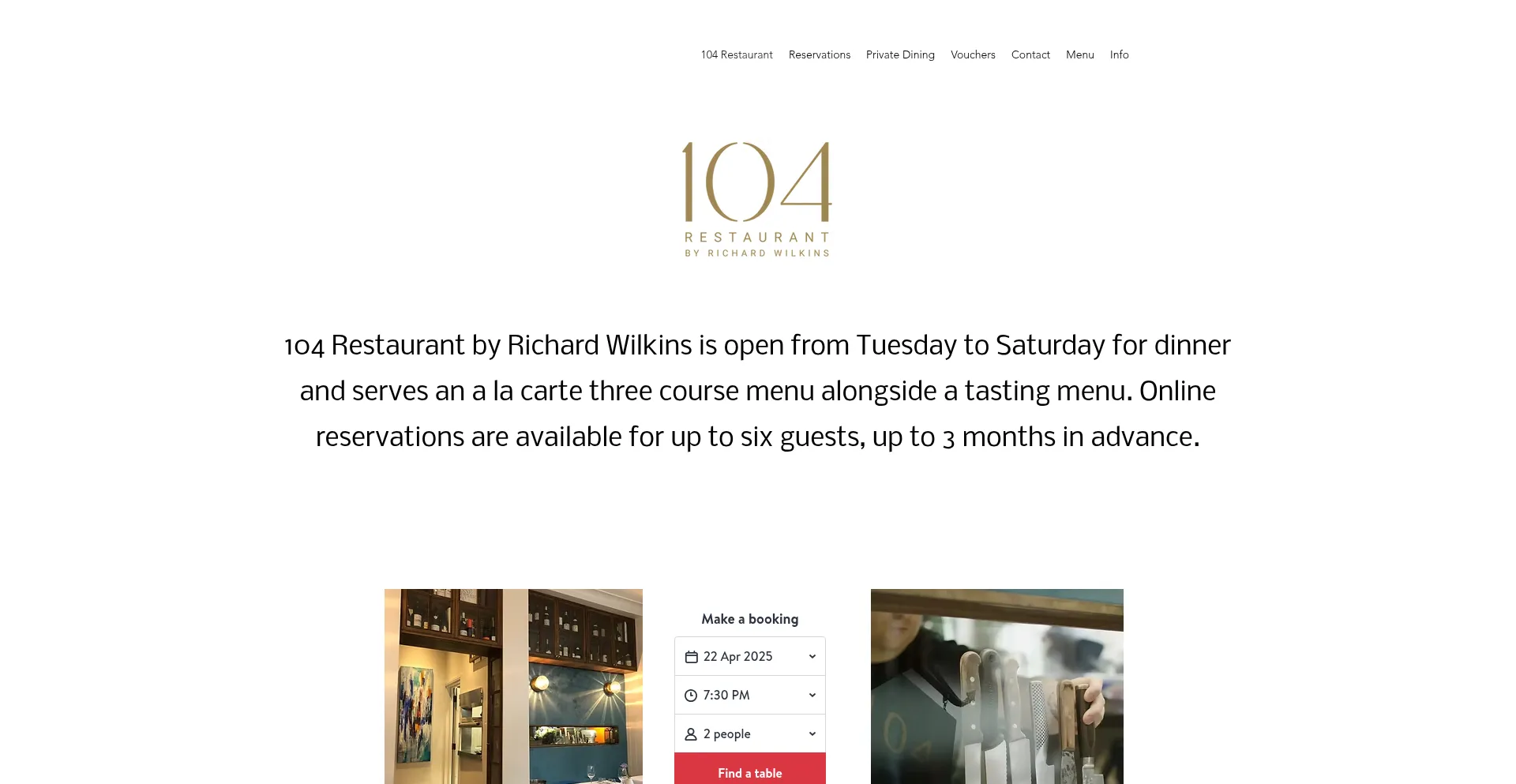 Website screenshot of 104restaurant.com