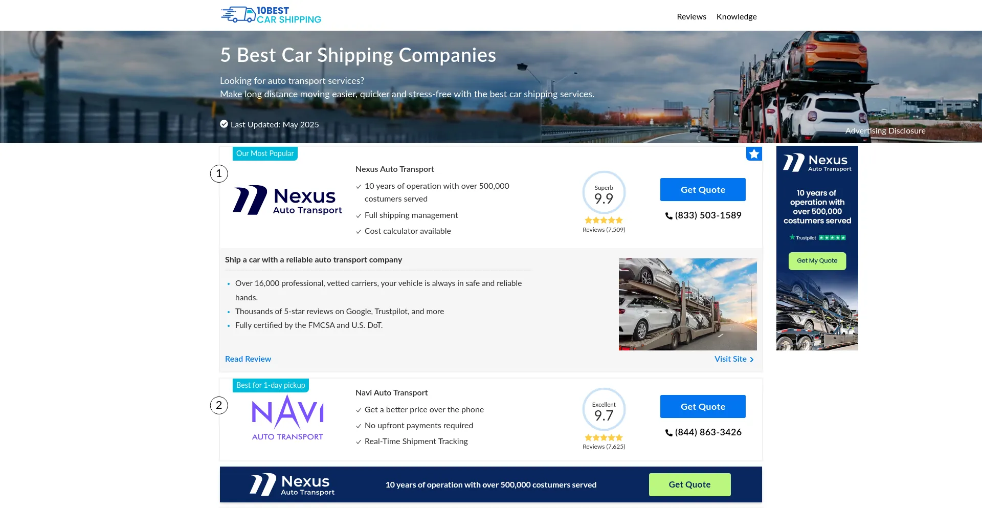 Website screenshot of 10bestcarshipping.com