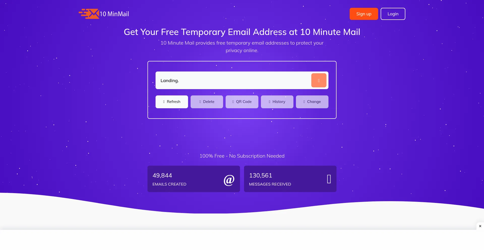 Website screenshot of 10minmail.pro