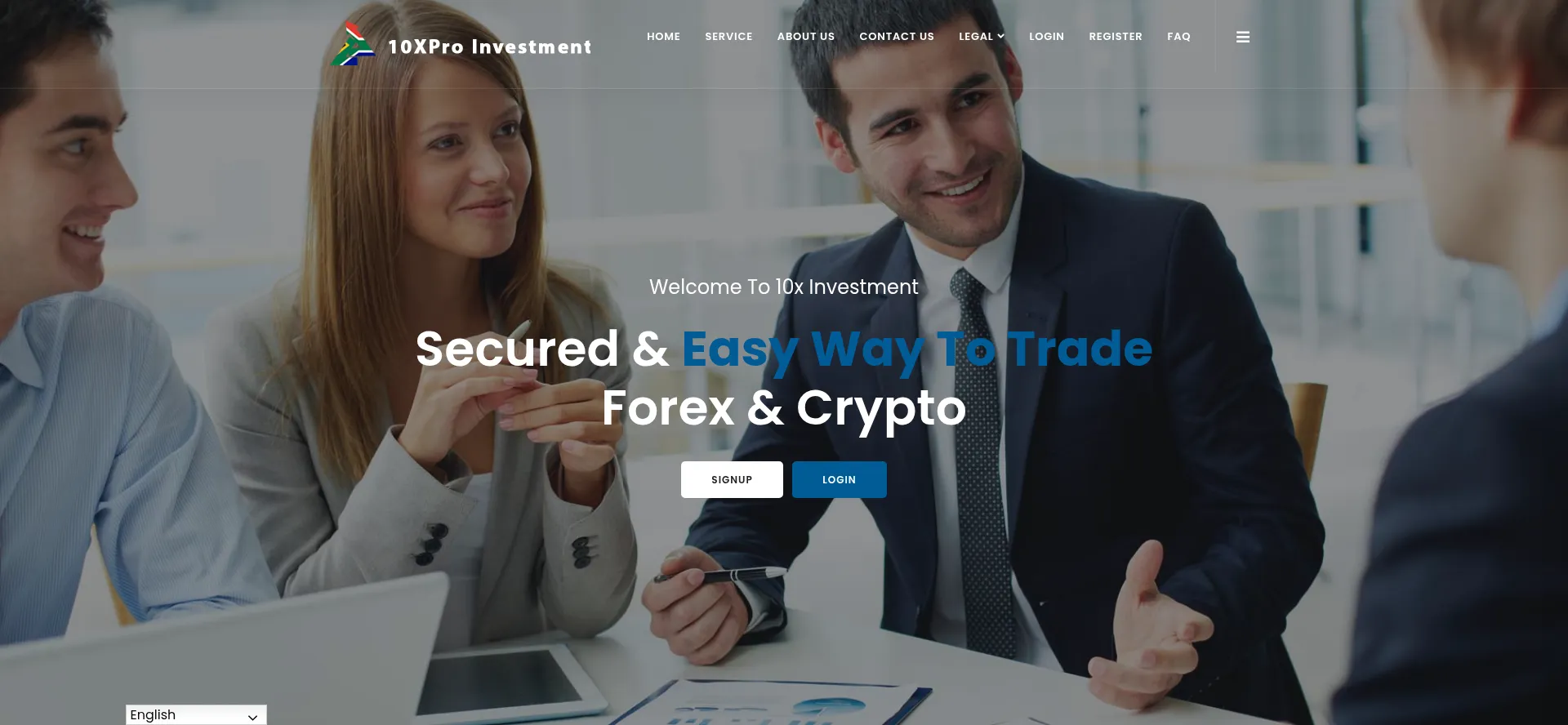 Website screenshot of 10xproinvestmentcorp.co.za