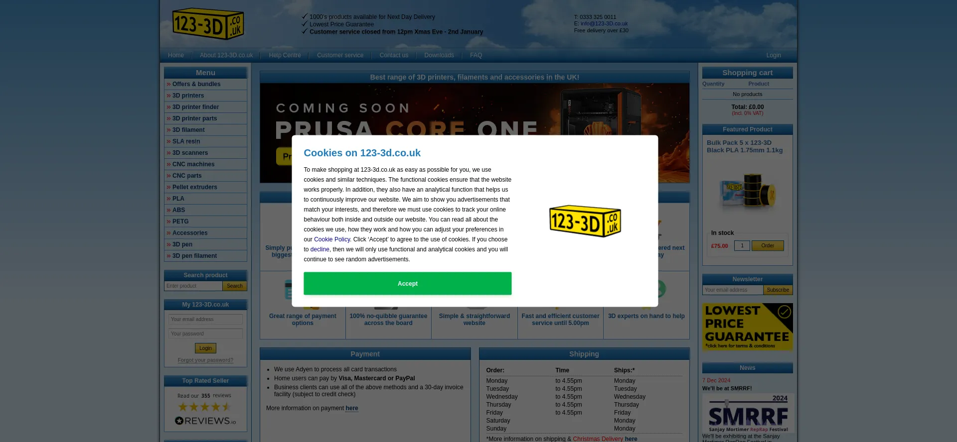 Website screenshot of 123-3d.co.uk