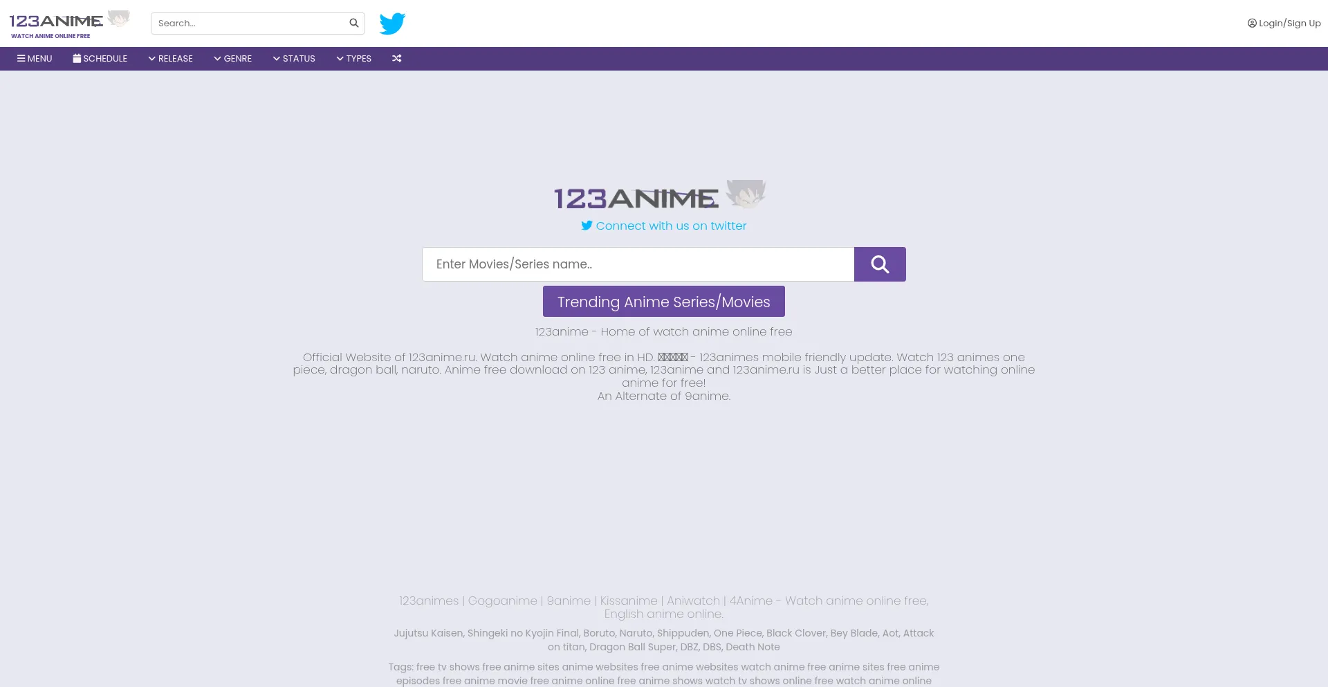 Website screenshot of 123anime.ru