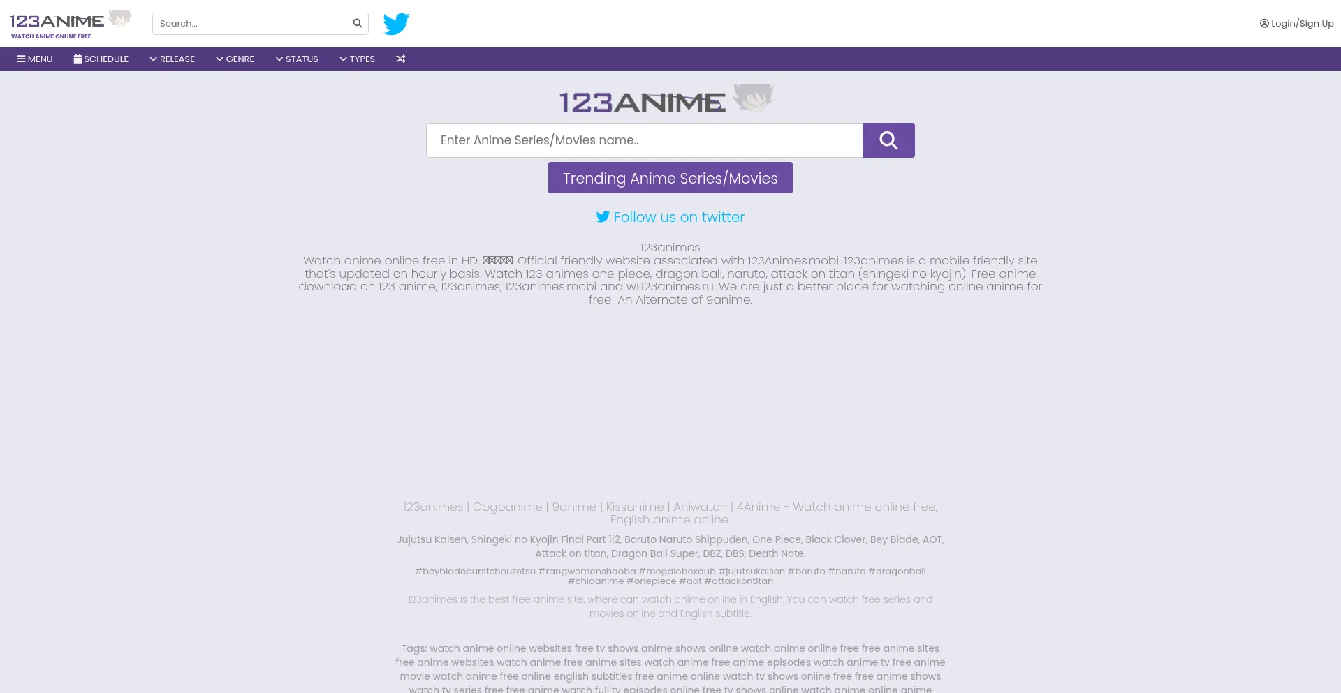 Website screenshot of 123animes.ru