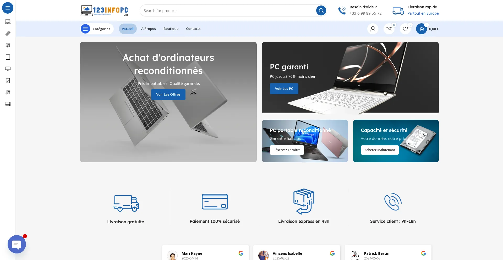Website screenshot of 123infopc.fr