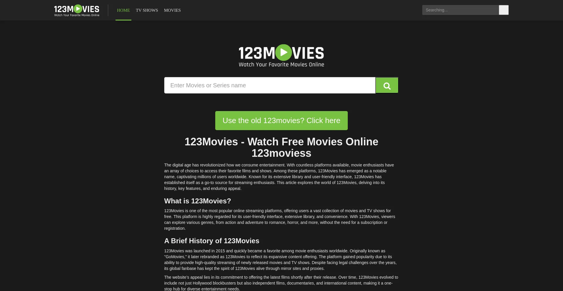 Website screenshot of 123movies-v3.top