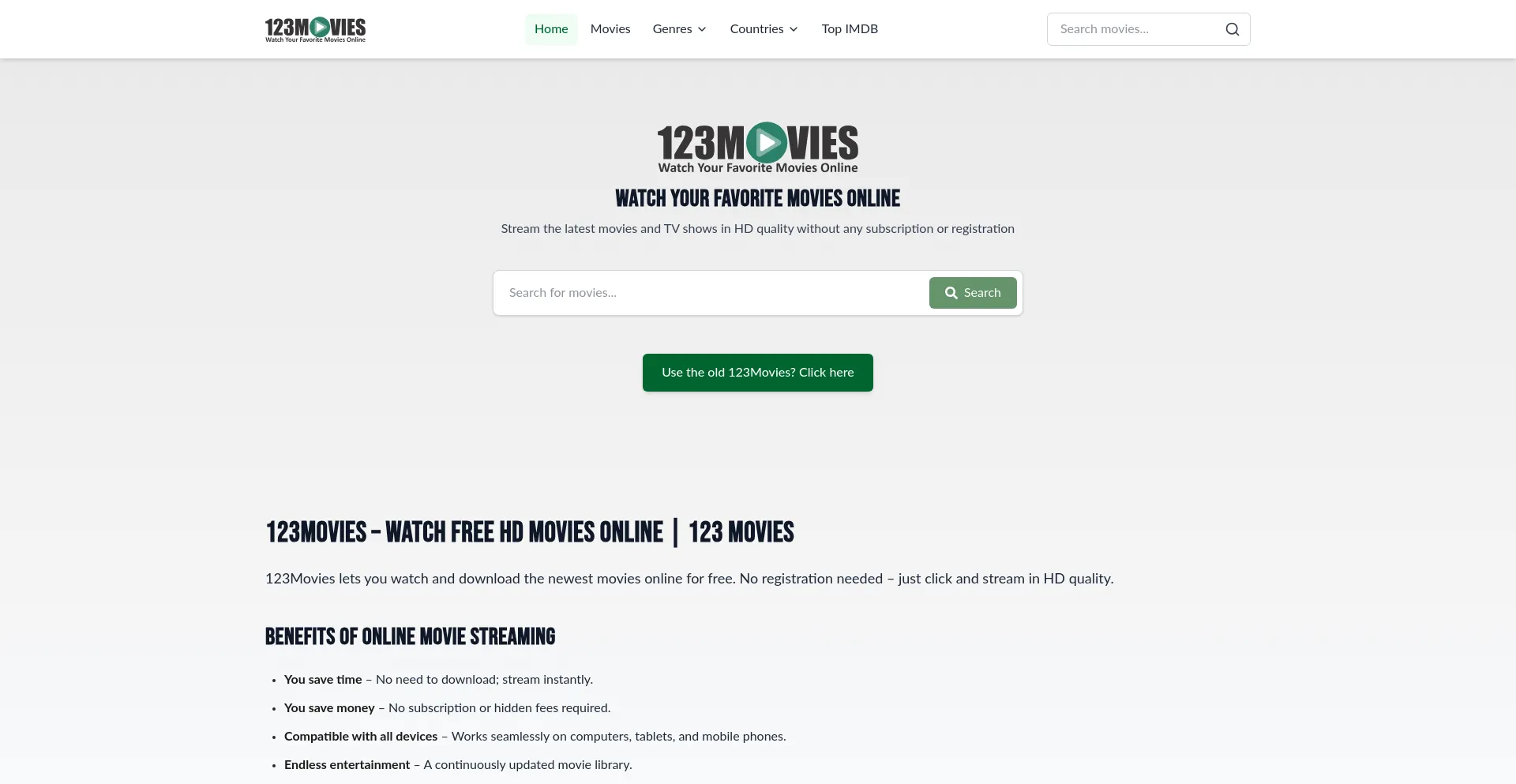 Website screenshot of 123moviesfree.at