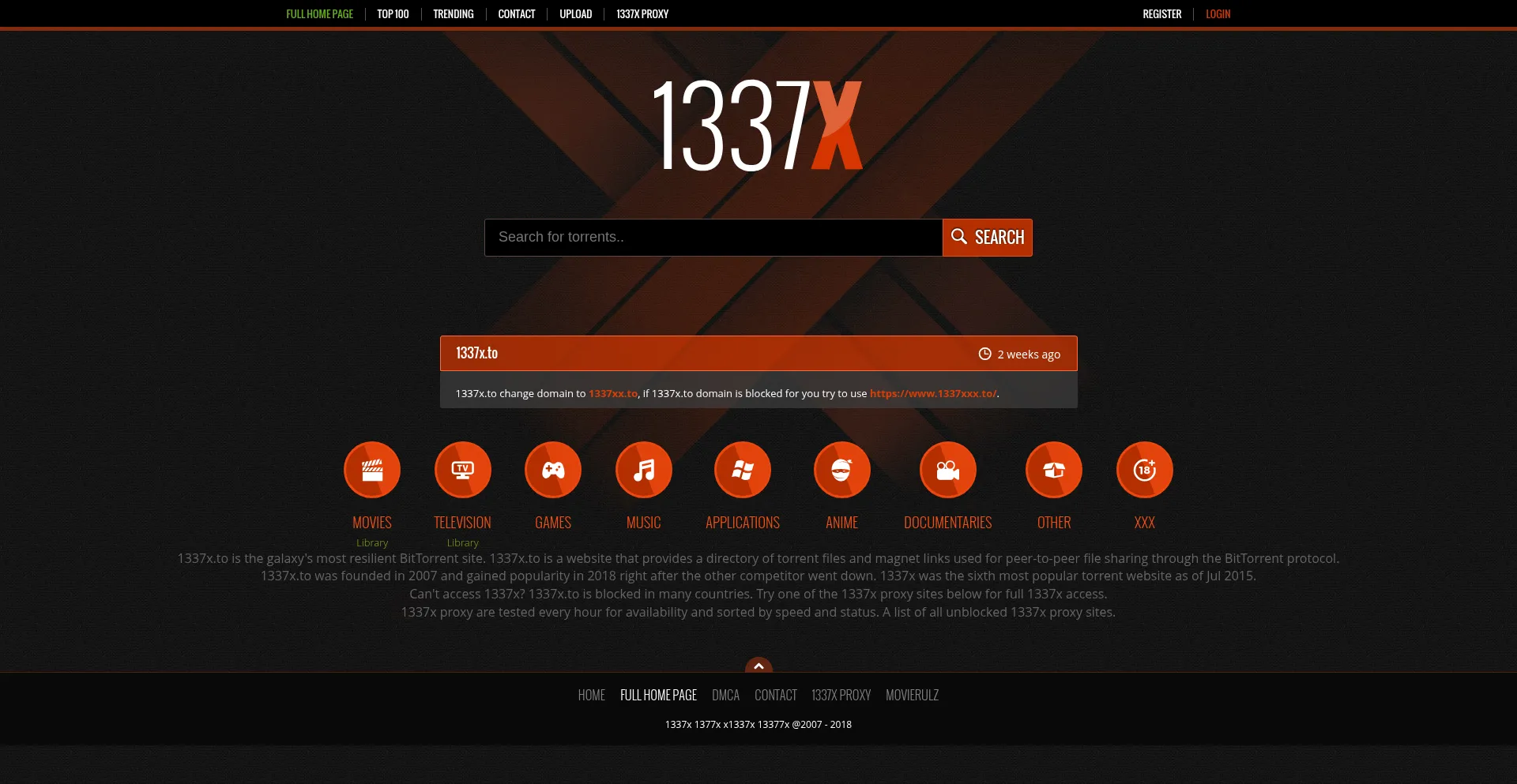 Website screenshot of 1337xto.to