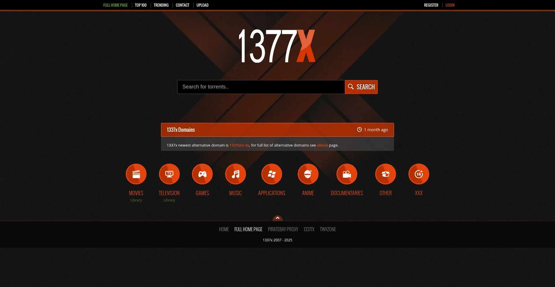 Website screenshot of 1377x.to
